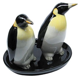 Ceramic Salt and Pepper Shaker Set, Animal Design, Fauna, Approx. 13 x 9 cm (Penguins)