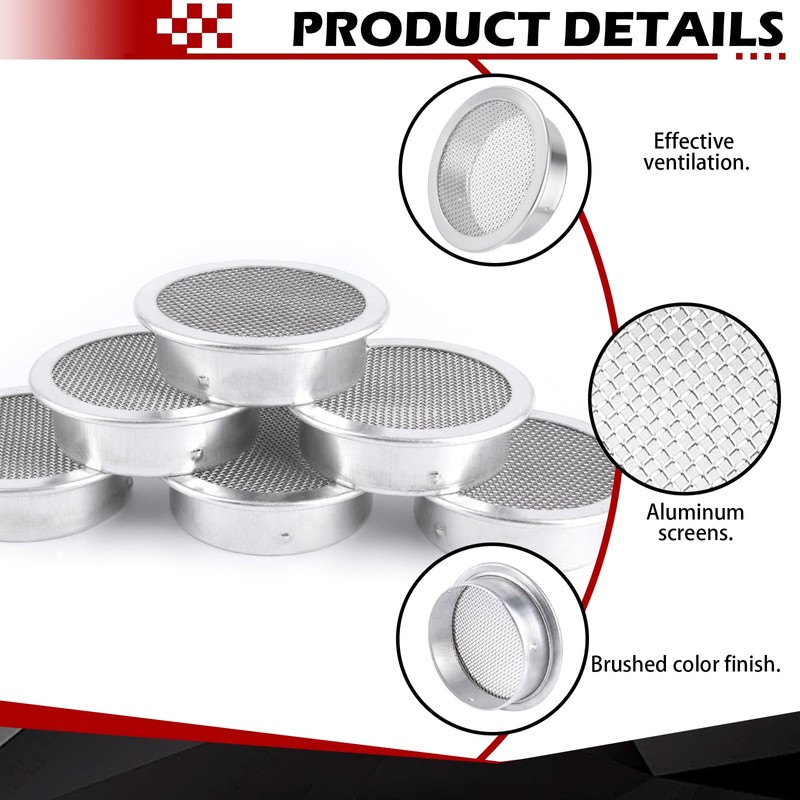 Verplexter 2-Inch Round Open Screen Vent, Mill Finish, 6 Pack