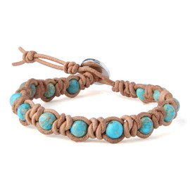 KELITCH New Turquoise Beaded Wrap Bracelet Handamade Handwoven Strand Bracelets Cuff Bangle (Light Blue)