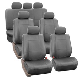 FH Group Car Seat Covers PU Leather 3 Row Car Seat Covers 7 Seater, Airbag Compatible and Split Bench - Fit Most Car, Truck, SUV, & Van (Solid Gray)