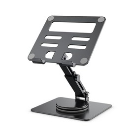 NIFTY TECH Tablet Stand for Desk, Adjustable Height & Swivel with 360° Rotating Base, Tablet Holder, Aluminum Portable Stand (Gray)