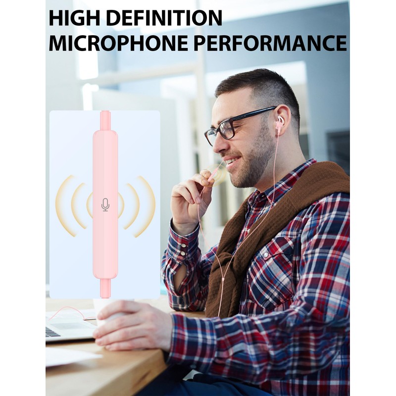 iMangoo for Apple Lightning Headphones MFi-Certified Wired Earbuds Pink