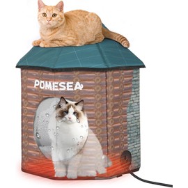 Pomesea Large Heated Cat House Waterproof Outdoor Cat Shelter - Log Cabin