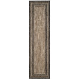 SAFAVIEH Courtyard Collection Runner Rug - 2'3" x 22' Runner, Natural & Black, Border Design, Indoor/Outdoor & Washable, Ideal for Patio, Backyard, Mudroom (CY8475-37312-222)
