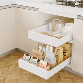 ToBeAce Pull Out Cabinet Organizer 21" Deep Adhesive Slide Out Cabinet Drawer Peel Stick Pull Out Shelf Drawer for Kitchen Pantry Bathroom Solid Panel White 1 Pack 11.8" Wide