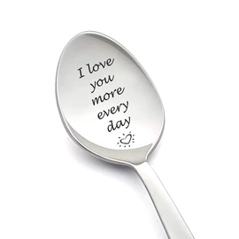 Couples Gifts Spoon for Boyfriend Girlfriend I Love You More Every Day Gift Spoons for Grandma Son Christmas Valentine's Day Gifts for Wife Husband Coffee Tea Lovers Gift Spoons