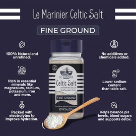 Le Marinier French Sea Salt Fine Ground, 8oz. Mineral Rich 100% Natural and Unrefined. Refillable Salt Shaker. Sea Salt Organic with Vital Minerals. Hand Harvested (8oz Fine Ground)