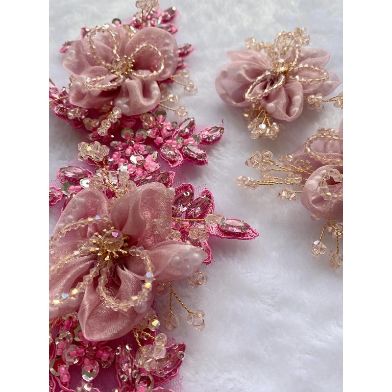 3 Pcs/Set Crystal Three-Dimensional Flower Decoration Patch Trim Shiny Hand-Stitched