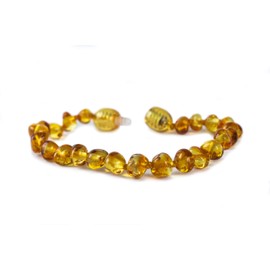 Baby J's - Honey Coloured Bracelet/Anklet - Premium Amber Bracelet - Handcrafted with 100% Baltic Amber - Fitted with a Safety Screw Clasp - Knotted to Prevent Scattering - 18cm