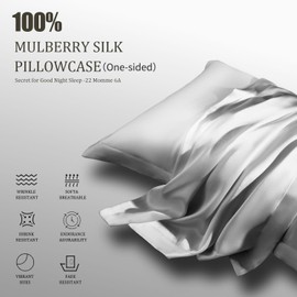 2 Pack Silk Pillowcase, 100% Pure Silk on One Side for Hair and Skin Health,Hypoallergenic, Soft Smooth, Envelope Closure,Mulberry Silk Pillow Covers for Sleeping - Standard 48x74 cm(Dark Grey)