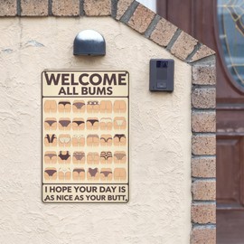 Cheeky Welcome Tin Sign 8X12IN Humorous Metal Wall Art for College Dorm, Tavern & Quirky Entryway Decor