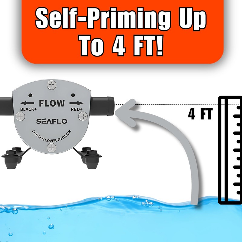 SEAFLO Marine 12V Reversible 8.0 GPM Self-Priming Impeller Bilge/Ballast Pump