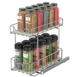 Simple Houseware 2-Tier Spice Rack Slide Out Wire Basket Drawer Organizer, Silver
