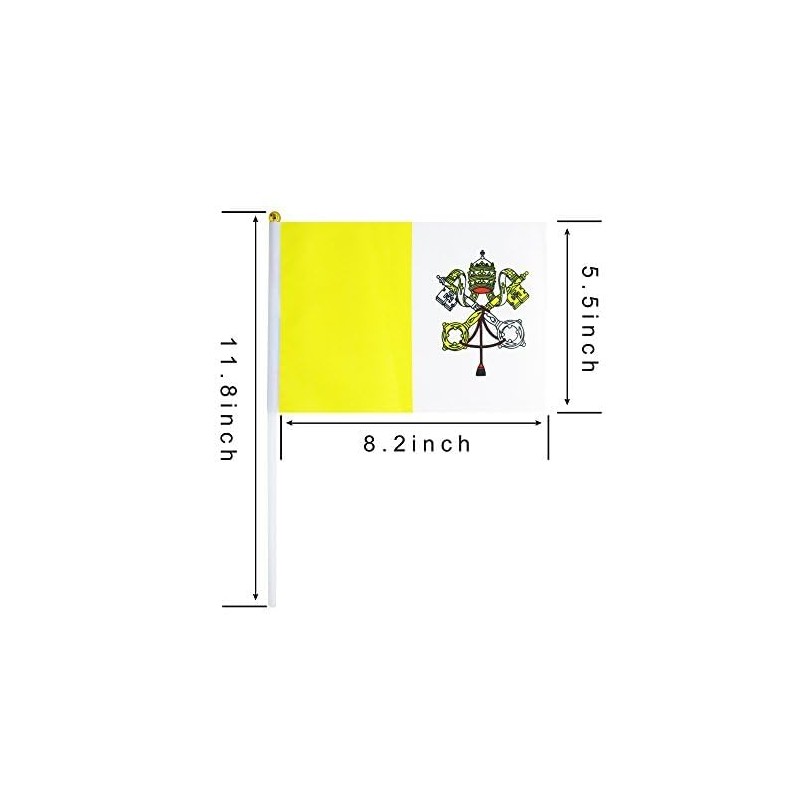 10 Pack Vatican Flags on Stick 5x8 Inch,Patriotic Decorations,Classroom Decor,Small