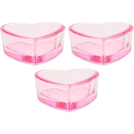 Vaso de cristal en forma de corazón sin tapa para herramientas de manicura y pinceles de maquillaje, 3 piezas color rosa elegante