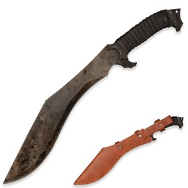 SV 0185 Handmade cast Manganese Steel 52HRC Machete with Sharp Edge, Full Tang, Outdoor, Hunting, Camping, Hiking, Survival, Leather Sheath, 19.7 inches