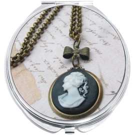 NewCharms Antique Cameo Compact with Mirrors - Perfect Pocket and Purse Size Folding Mirror for Applying Make Up Anywhere