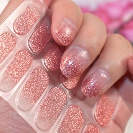 LIFOOST Semi Cured Gel Nail Sticker Glitter Sequins Nail Polish Strips Full Nail Wraps for Women Nail Art Design