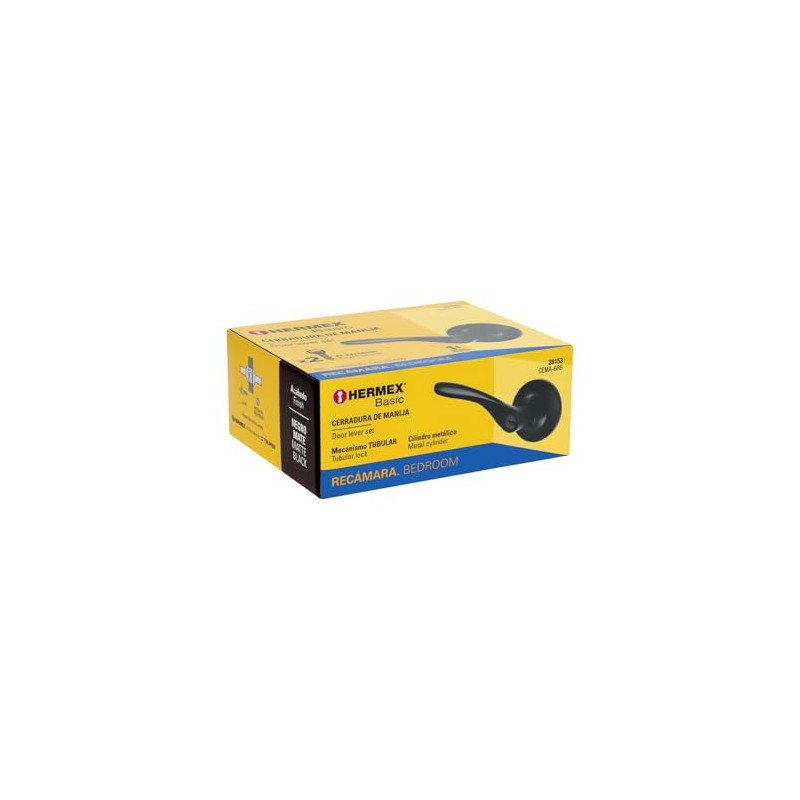Hermex CEMA-6RB, Cerradura manija "Milán" para recámara color negro cilindro