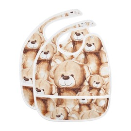 MCHIVER Lovely Teddy Bear Baby Bibs for Infant Boy Girl Waterproof Feeding Bib Apron with Food Cather Adjustable Cotton Food Eating Bib 2 Pack