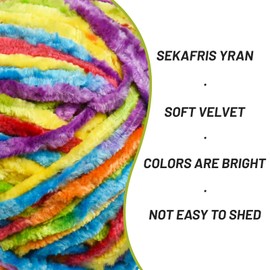 Fuzzy Chenille Yarn for Crocheting,Velvet Baby Blanket Yarn for Crocheting,Soft Plush Yarns for Hand Knitting,(100 g/131yds) Fluffy Amigurumi Crochet Yarns (Rainbow)