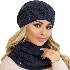 Braxton Hats Scarf Set Women - Knit Dark Royal Blue Slouchy Navy Beanie Neck Warmer - Wool Fleece Cap Scarfs