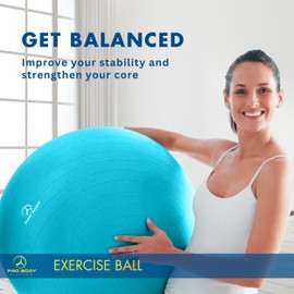 ProBody Pilates Yoga Ball - Fresh Colors Exercise Ball for Stability, Pregnancy, Workout, Physical Therapy & Birthing, Balance Ball Chair (Sky, 55 cm)