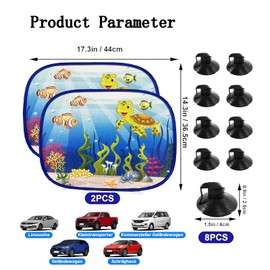 Baby Car Sun Visor 44 x 36 cm Sun Visor with 8 Suction Cups, Sun Protection Car Baby, Universal Car Sun Visor with UV Protection, Shade Car Window Side Window Motif Animals (Sea Floor)