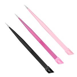 Mikinona 3pcs Dual Ended Nail Tweezers Versatile Press Head Tweezers for Nail Art Eyelash Extensions Sticker Application Includes Pink Black