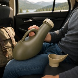Portable Urinal Bottle for Travel & Camping – 1000ml Unisex PE Container with Cap & Female Adapter Funnel