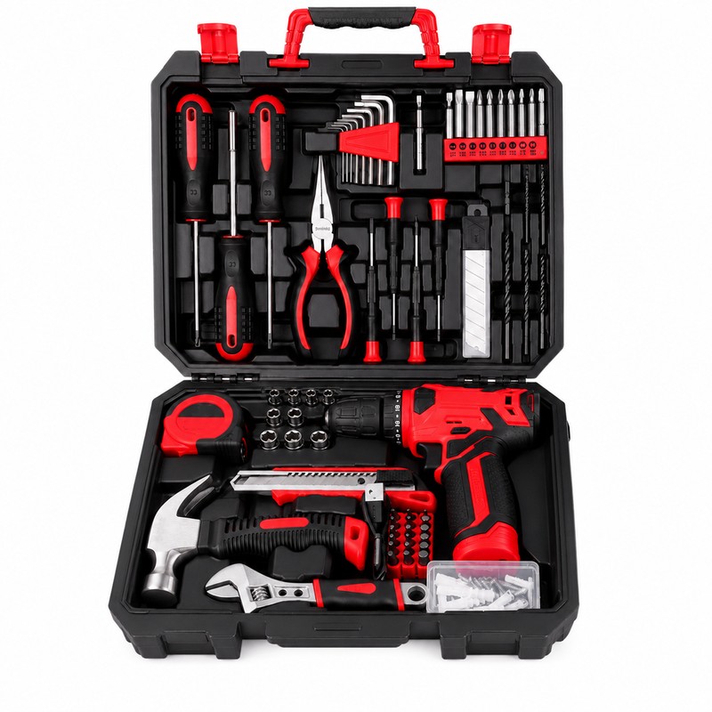 126-Piece Home Tool Kit with 8V Cordless Drill – Rechargeable