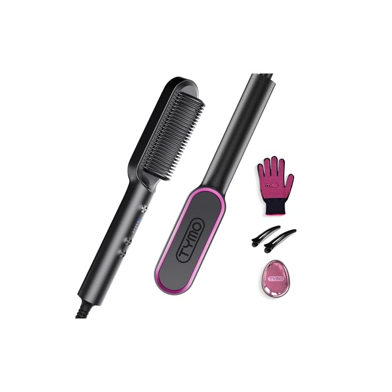 TYMO Cepillo para alisar el pelo, negro mate