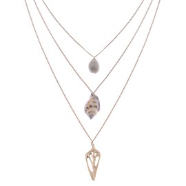 Alilang Women's Boho Gold Toned 3 Layer Chain Cowrie Conch Shell Faux Peral Pendant Beach Necklace
