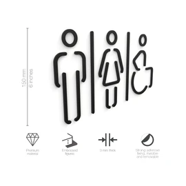 3DP Signs - Relief Symbols for Bathroom Men Women Disabled 15cm Set Bathroom Decal SA151 (1 Man + 1 Woman + 1 Disabled Black