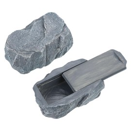 sourcing map Fake Rock Hidden Key Box, Hide a Spare Key Waterproof Key Hider, Key Storage Lock Box Stone for Outside Garden Decoration, Grey