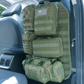 Universal Tactical Car Seat Back Organizer Bag Tactical Molle Vehicle Organizers Panel Vehicle Protector Organizers with 5 Detachable Pouches for Car Truck Ford Jeep (Model A-Army green)