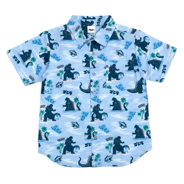 Godzilla Big Boys Matching Family Hawaiian Button Down Dress Shirt
