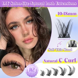 ALICE Wispy Lash Clusters Kit Natural Fluffy Lash Extension Kit Cluster Eyelash Extension Kit 162pcs C Curl 10-18mm Eyelash Clusters with Lash Glue Bond and Seal Lash Tweezers