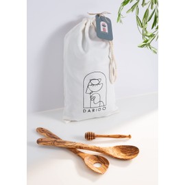 Darido Olive Wood Cooking Spoons Set of 2 with Extra Honey Stirrer, Approx. 30 cm, Handmade, Heat Resistant and Scratch-Resistant, Kitchen Utensils, Wooden Spoon, Risotto Spoon and Honey Stirrer