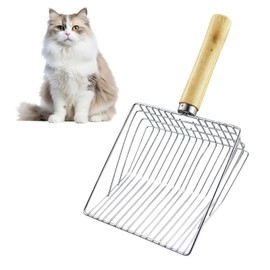 Katzenstreuschaufel, Katzenklo Schaufel Metall, Katzenstreu Schaufel mit Holzgriff, Lochabstand 7mm, Länge 28cm, Litter Box Scoop, Cat Litter Scoop, Katzenschaufel für Katzenklo