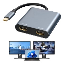 Adaptador de USB C a HDMI dual 2 en 1, adaptador de monitor HDMI dual de triple pantalla 4K60Hz, divisor de USB C a HDMI para monitores duales...     