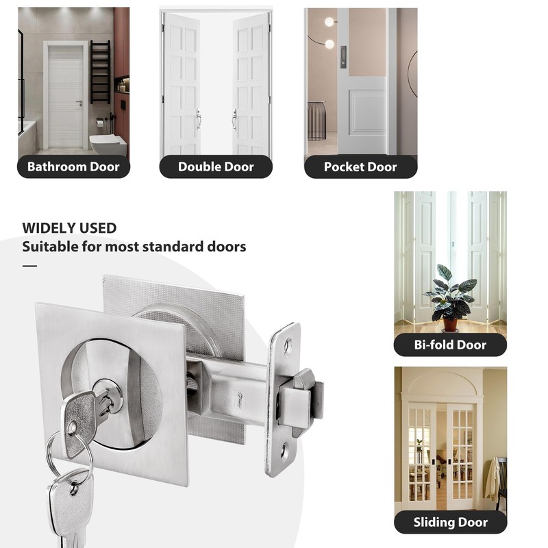Malimali Pocket Door Lock with Key, Brushed Steel Pocket Door