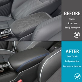 LOCOY Center Console Armrest Cover for Honda HRV Accessories 2023 2024 2025, for HR-V Arm Rest Box Lid Protection Trim, Armrest Seat Leather Interior, Middle Console Liner (Blue Stitches)