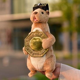 LIUHONGFEI Yellow Weasel for Warding Off Evil Spirits and Protecting The House. Exorcising Evil. Yellow Weasel Plush Toy. Stuffed Animal. Magical Instrument. (Holding a Bronze Mirror in Hand.)