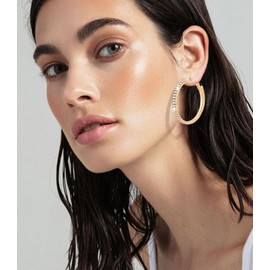 Deliyer Rhinestone Hoop Earrings for Women Large Sparkly 14k Plated Gold Hoops Earring for Womens Thin Big Cubic Zirconia Lightweight Hypoallergenic Non Tarnish Circle Hoops for Women Girls Gifts
