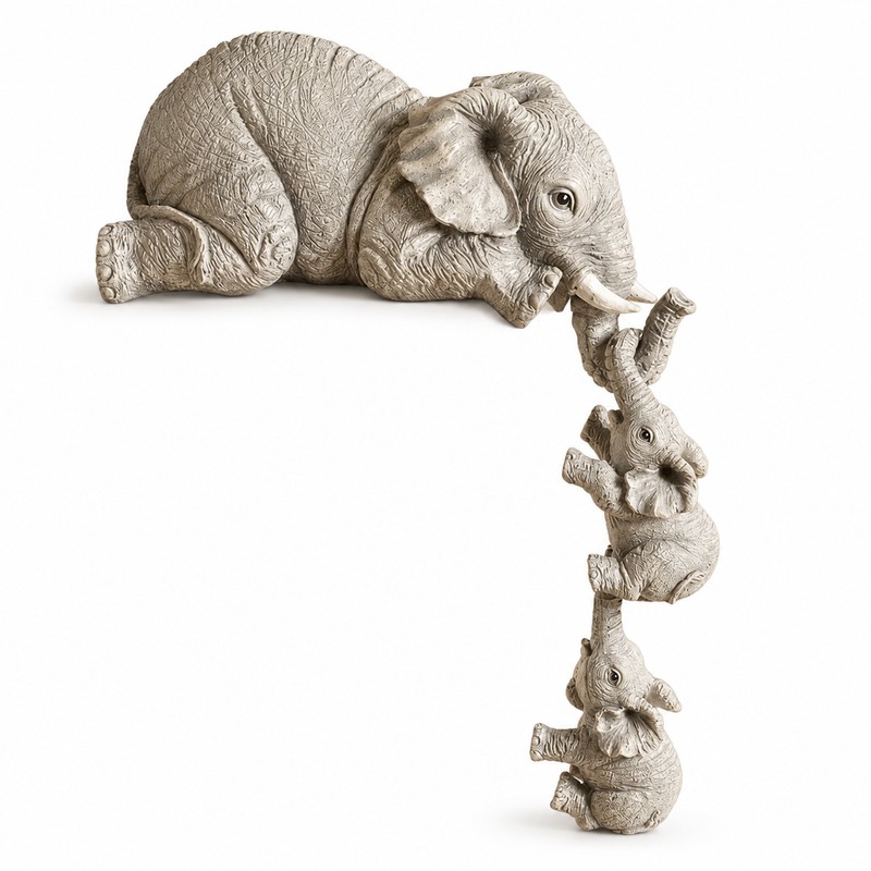 Elephant Figurine Set for Home Decor – Resin Mother &