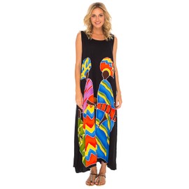 SHU-SHI - Women's Summer Dress - Ideal Casual Look for the Beach - Loose Design, Family Motif - Black
