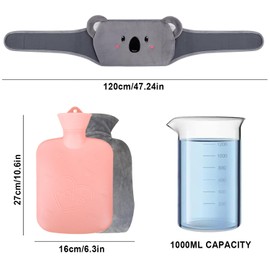 Hot Water Bottle Belt, 1 Litre Koalas Hot Water Bottle Belt, Pack of 3 PVC Heat Belt with Cover and Waist Cover for Children Adults