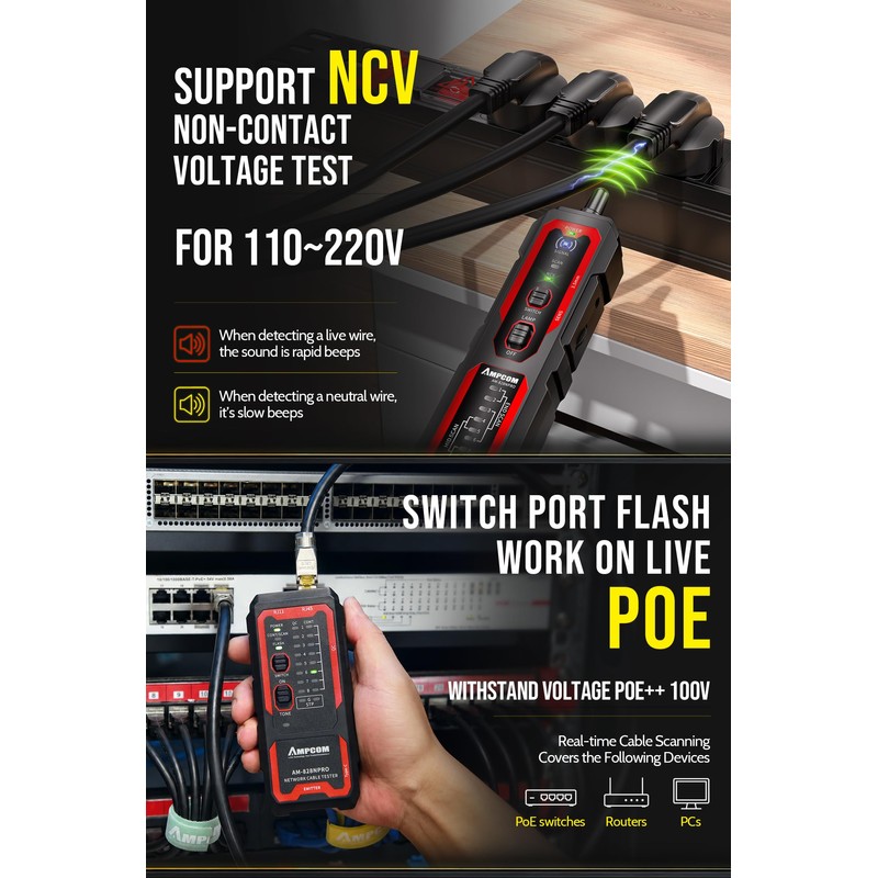 AMPCOM Tone Generator & Probe Kit, Rechargeable Wire Tracer Network