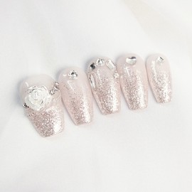 White Glitter Handmade Nail Tips - White / 하얀 반짝임 수제네일팁 - 화이트